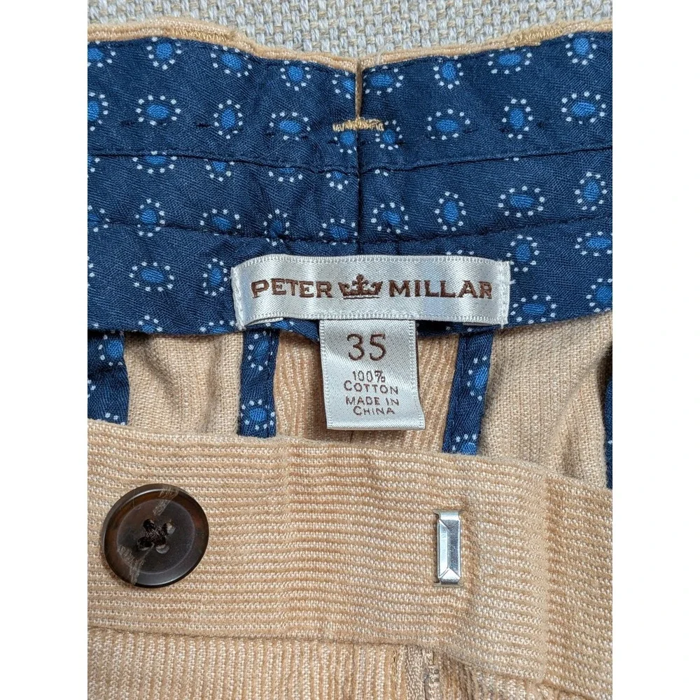 Peter Millar Pants Men's 35x32 Khaki Tan Corduroy 100% Cotton Flat Front Chinos